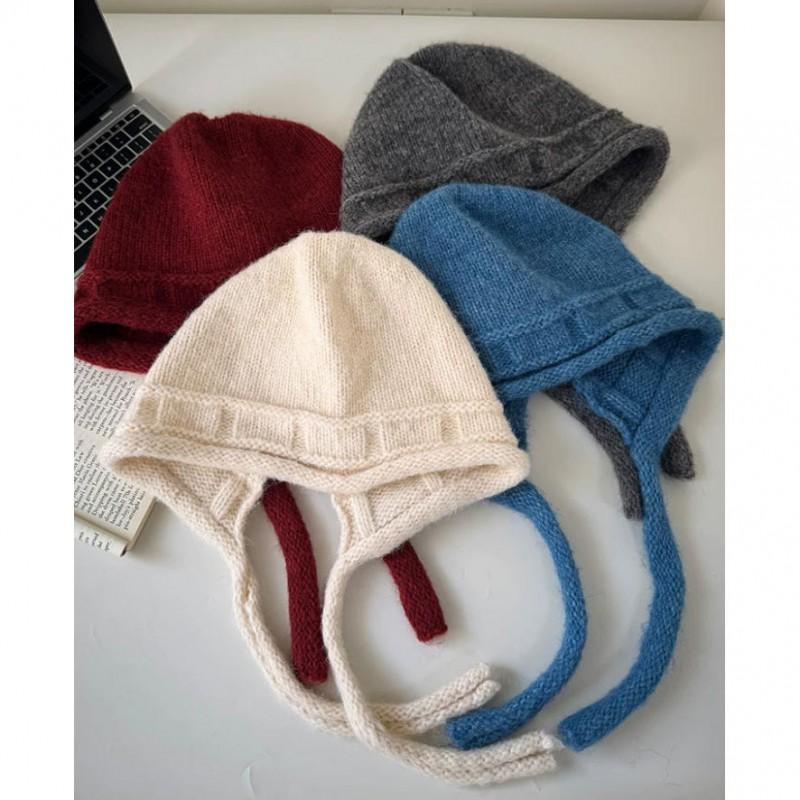Adjustable Knit Beanie Hat Women - Oversized Warm Woolly Cap With Ear Coverage Pure Color Foldable All
