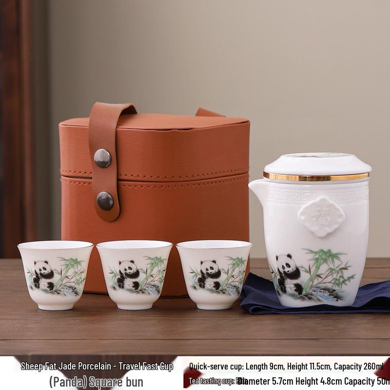 Panda-Themed Jade Tea Set 2024: Cultural Sichuan Travel Set - Perfect for Home, Outdoor Use & Gifts