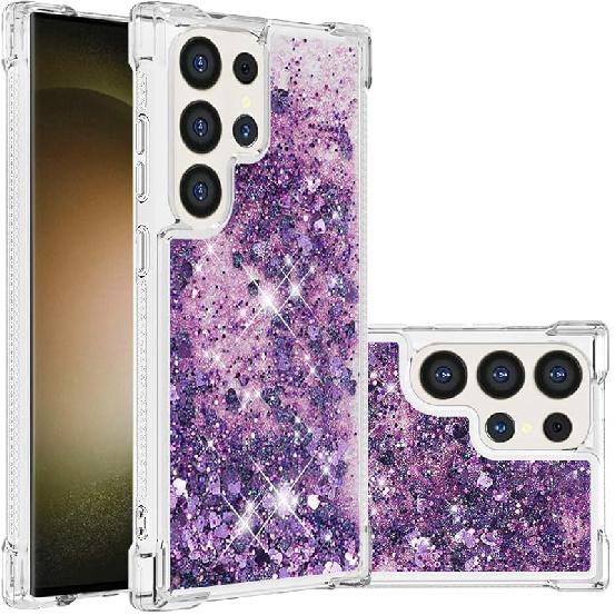 Case for Samsung Galaxy S24 Ultra, Glitter TPU Cover Clear Flowing Quicksand with Anti-Fall Bumper Corner Shockproof Protection Women Girly Case for