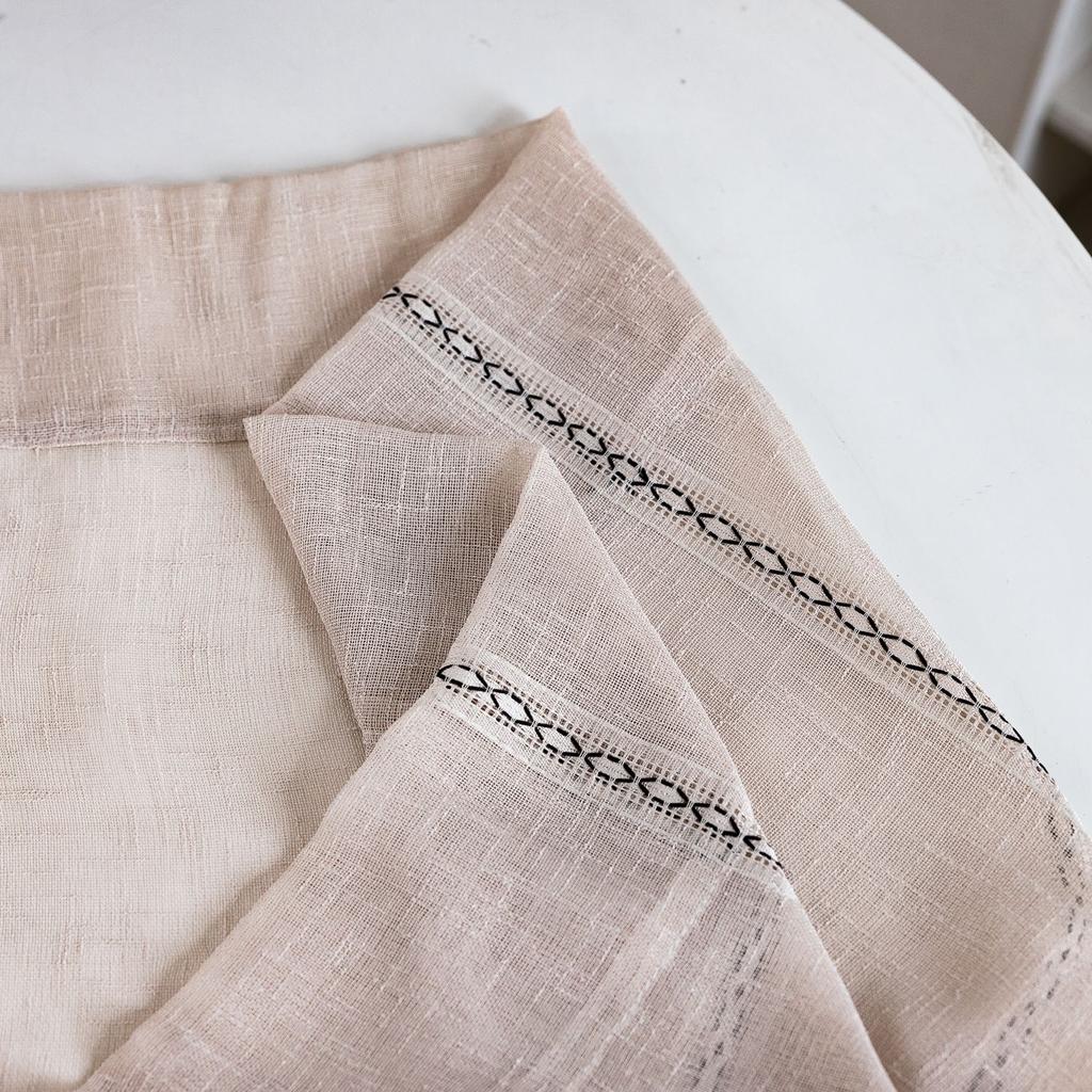 Curtain Finished Living Room Bedroom Decoration American Rod Pocket Stripe Three-Dimensional White Window Screen Curtain