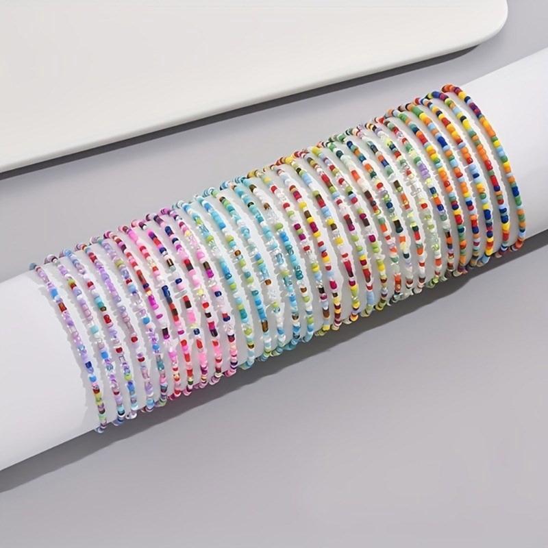 Elegant Glass Bead Bracelet Set 30pcs Colorful Bohemian Beads Anklets Bracelet Statement Bead Bracelet Set