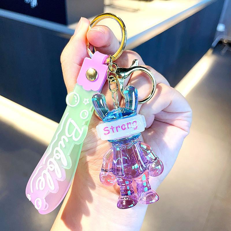 Colorful Glowing Rabbit Keychain Stylish Acrylic Cartoon Accessory For Bags And Keys