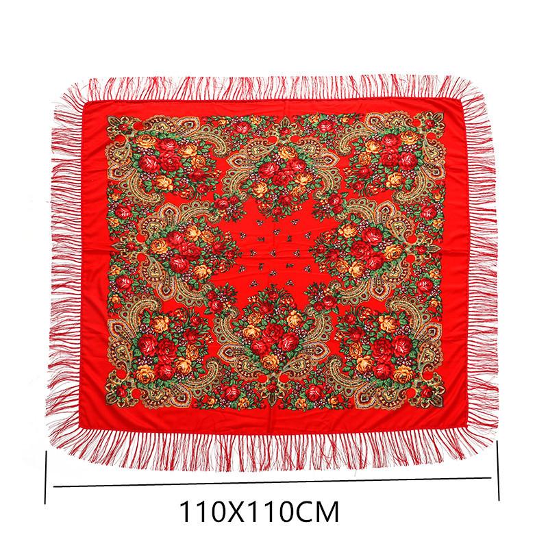 Retro bedrucktes Kopftuch, Hijab für Damen, mit Fransen, quadratischer Blumenschal, gewickeltes Babuschka-Taschentuch, Kopftuch, Reiseschal