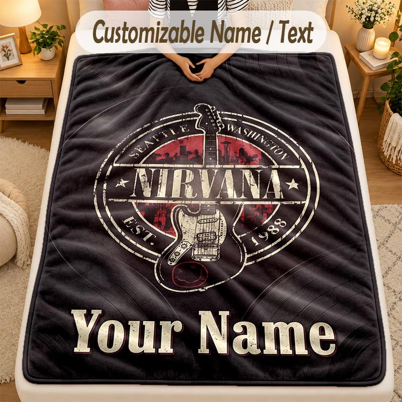 Flannel BlanketNirvana Custom Name Text Personalized Soft Warm Throw Blanket Home Decor Gift