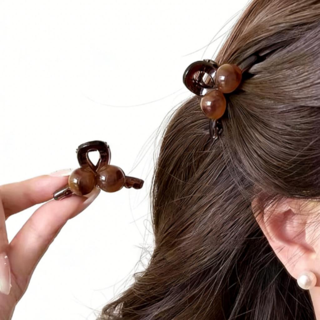 1-Piece Brown Maillard Double Pearl Hair Clip - High-End Cute Hair Accessory, Bangs Clip, Versatile Everyday Hairpin