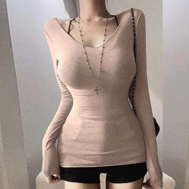 Korean Figure-Flattering V-Neck Long-Sleeve Sexy Slim-Fit Women's Top