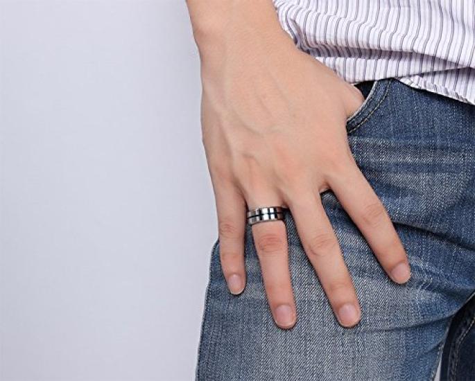 Rockyu Wolframový prsten pánský velikost 15, modrý, stříbrný, vlasová linie,