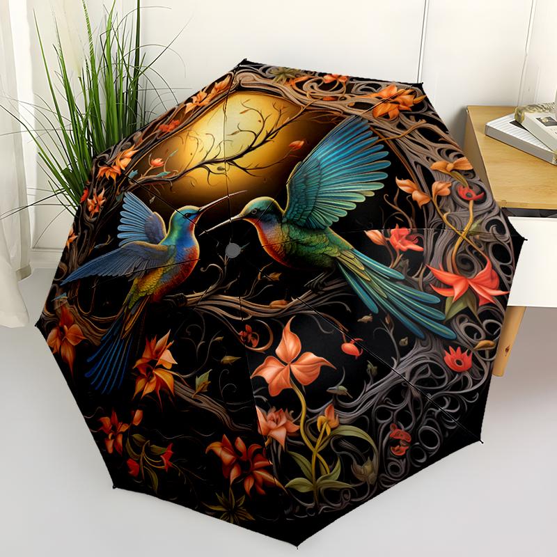 Retro Hummingbird Folding Umbrella Fashion Auto-Open Design 8 Iron Ribs Plastic Handle Foldable Sunshade Perfect Christmas Gifts