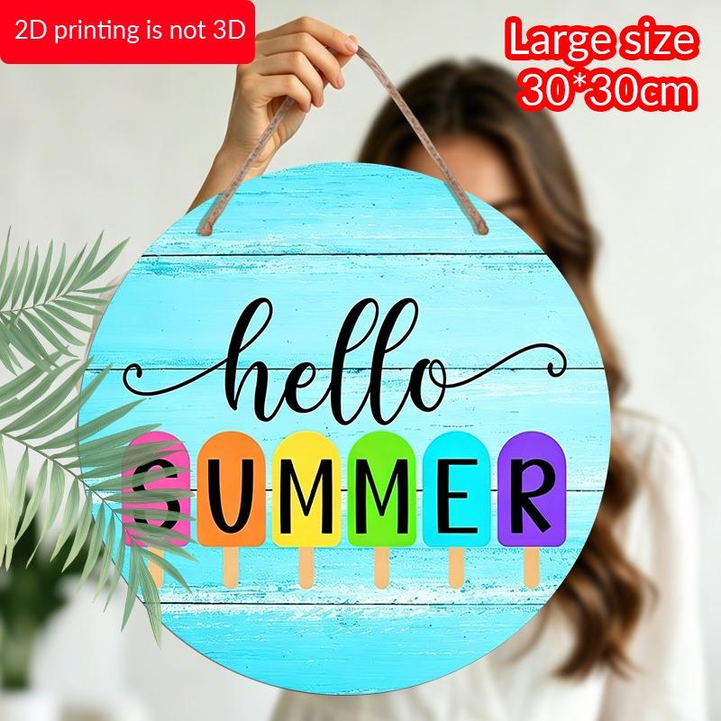 2D Flat Summer Popsicle Aluminum Decorative Signs and Plaques in Various Sizes. "Hello Summer" Rainbow Popsicle Pattern Wall Decorations, Suitable