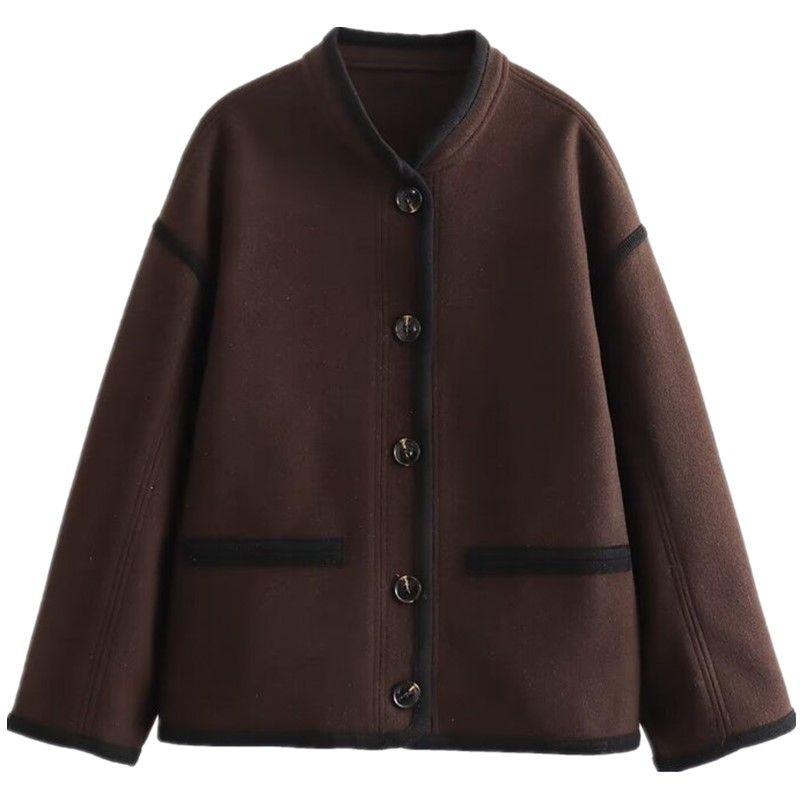 Fashion Style 2023 Fall and Winter New Arrival Women's Clothing Loose Slimming and All-Matching Row Long Sleeves Casual Woolen Splicing Coat