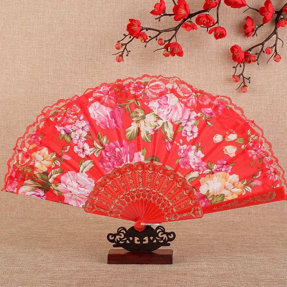 

Foldable Folding Fan Flower Pattern Vintage Hand Fan Gifts Lace Hand Fan Stage Props червоний