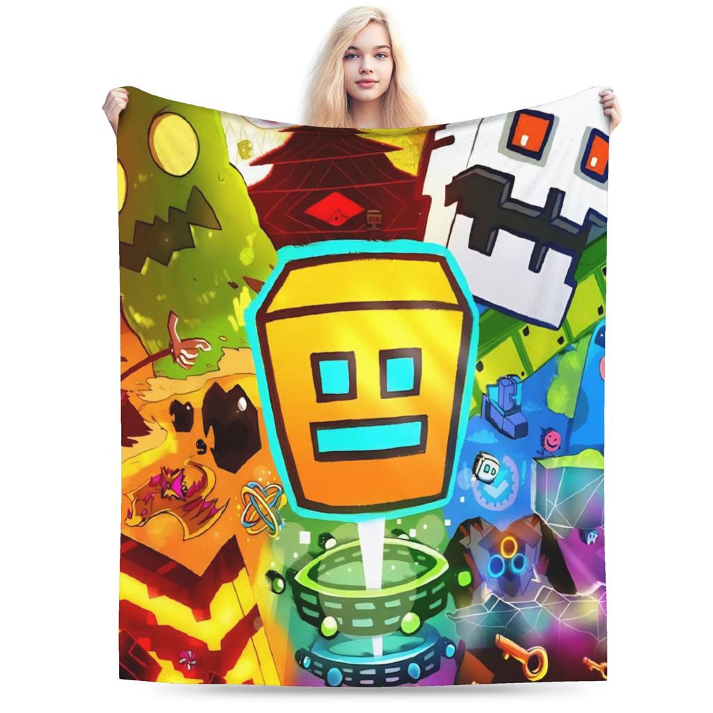 Geometry Dash Games Blankets Flannel Relax Soft Throw Blanket for Bedding Plush Thin Quilt