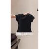 Sweet wind white lace splicing round neck short-sleeved T-shirt women's summer new Korean version slim-fitting versatile and thin top