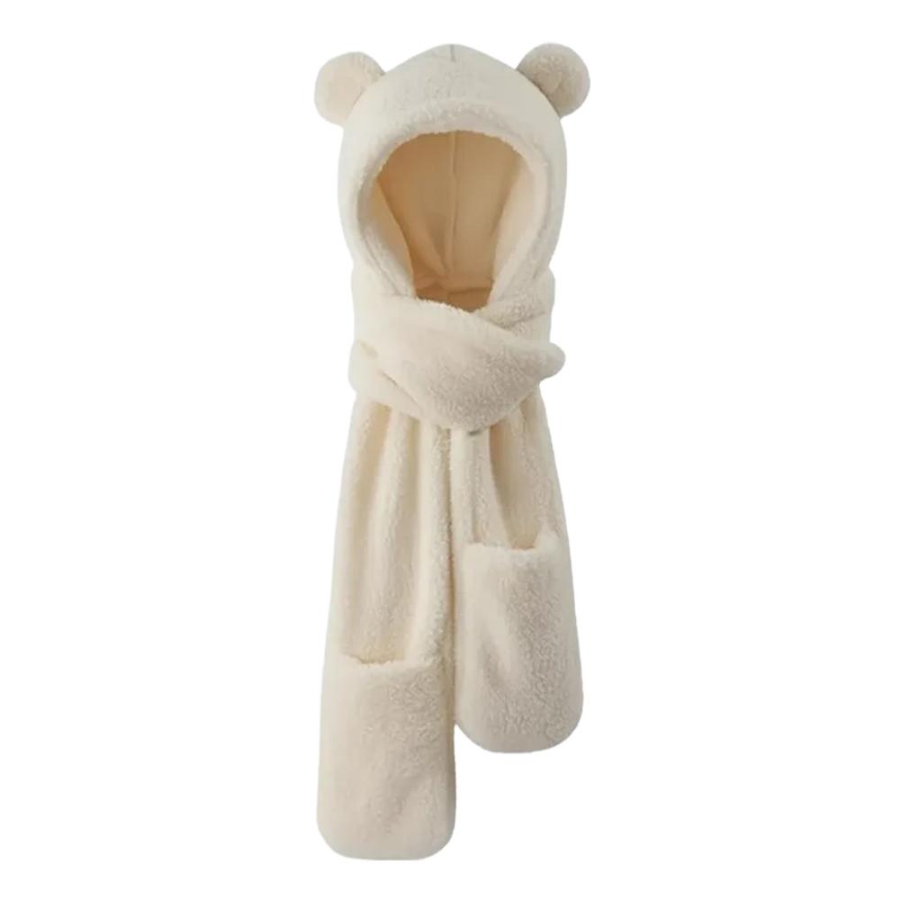 Winter Hat Scarf Gloves Set Bear Ear Protection Warm Windproof Plush Hooded Scarf Mitten Three Piece Set Cute Cartoon Accessory
