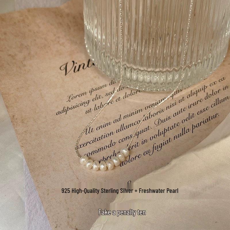 2024 Korean Style: 925 Sterling Silver Bamboo Link Chain with 8 Freshwater Pearls for Women