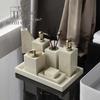 DecoTalk Medieval Beige Marble Bathroom Wash Set Cream Style Bathroom Aromatherapy Tissue Box Tray