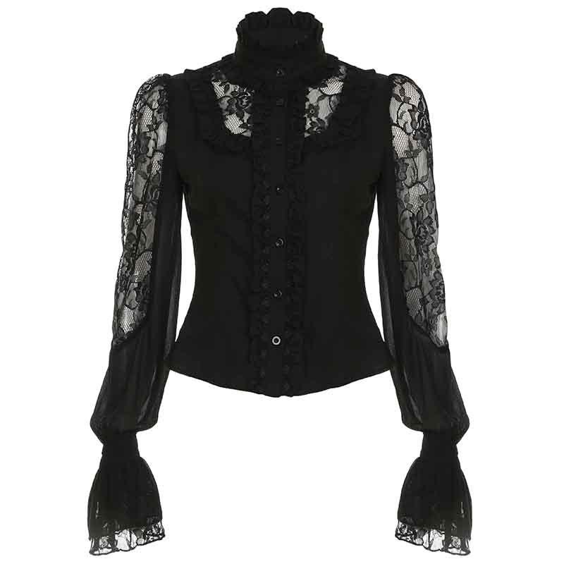 Retro Shirt Women's New Lace Spliced Lantern Sleeve Top