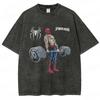 Retro Spider Gym Workout Graphic Washed Black Oversized T-shirts for Women Movie Streetwear Hip Hop Cotton Tops Women Harajuku