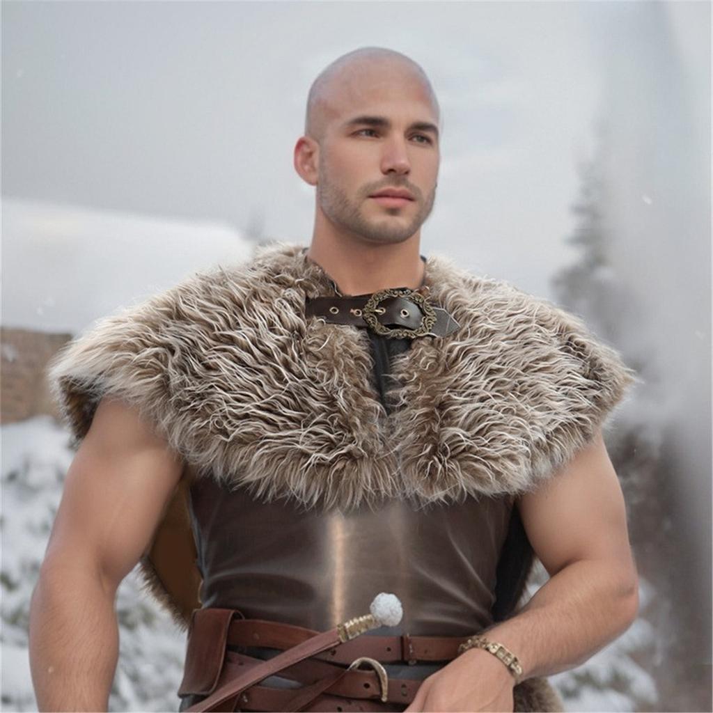 Vikinges Faux Furs Shawl Barbarians Collar,Medieval Knight Mantle Shoulder Wrap Warriour Cape Shawl Renaissances Costume