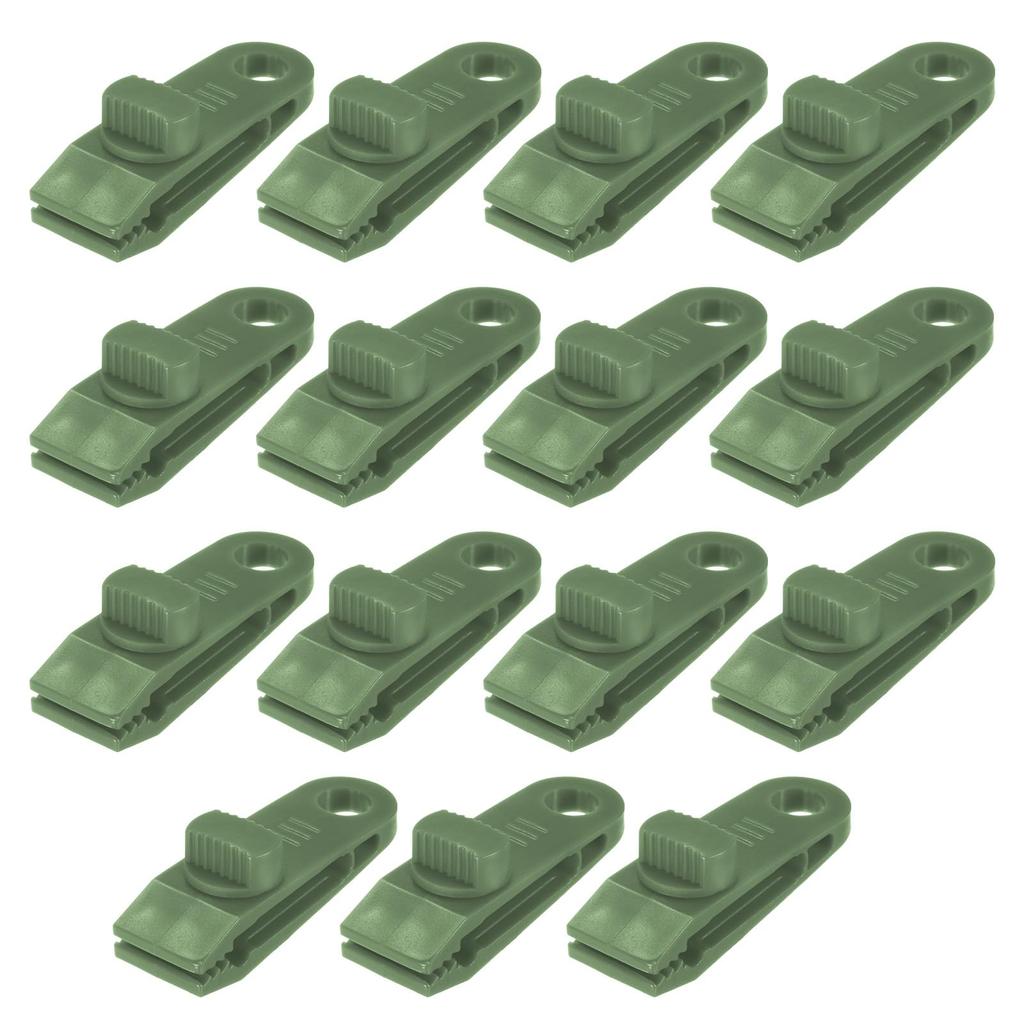 TIXIPEM Tarp Clips Heavy Duty Rock Clips [15pcs] - For Use with Camping Tarps, Awnings, Covers, Pool Covers, Boat Covers, Etc. - [Army Green - 3.3 Inc