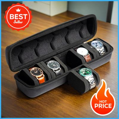 1 Stück Uhrenetui mit 5 Fächern | Reise-Organizer mit Hartschale und Kisseneinsatz - Geschenkfertig (Schwarz),geeignet zur Aufbewahrung von Smartwatches