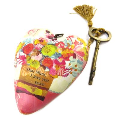 [P1142] - Multicolored 'Art Hearts' Decorative Object (Dear Mum I Love You) - 10x8. 5x3. 5cm