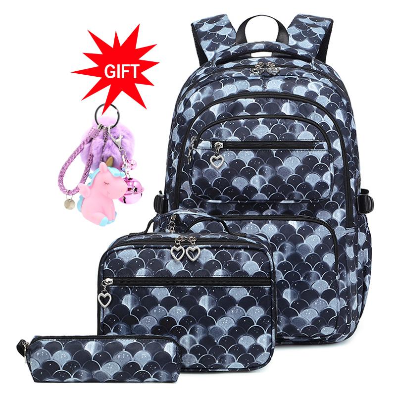 

Новый школьный комплект, детский рюкзак для девочек, рюкзаки для учащихся начальной школы, водонепроницаемый рюкзак, высокое качество, сумка-русалка с подарком чёрный