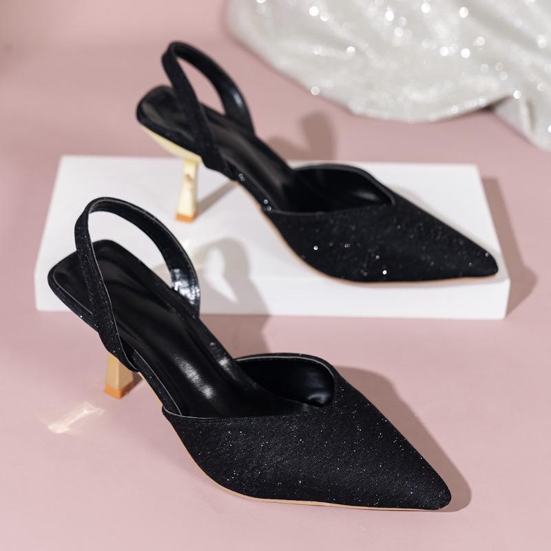 

Женские босоножки, модные, с острым носком, брендовые, дизайнерские, с открытой пяткой, туфли на плоской подошве, элегантные, однотонные, на высоком каблуке для вечеринок для женщин 43 чёрный