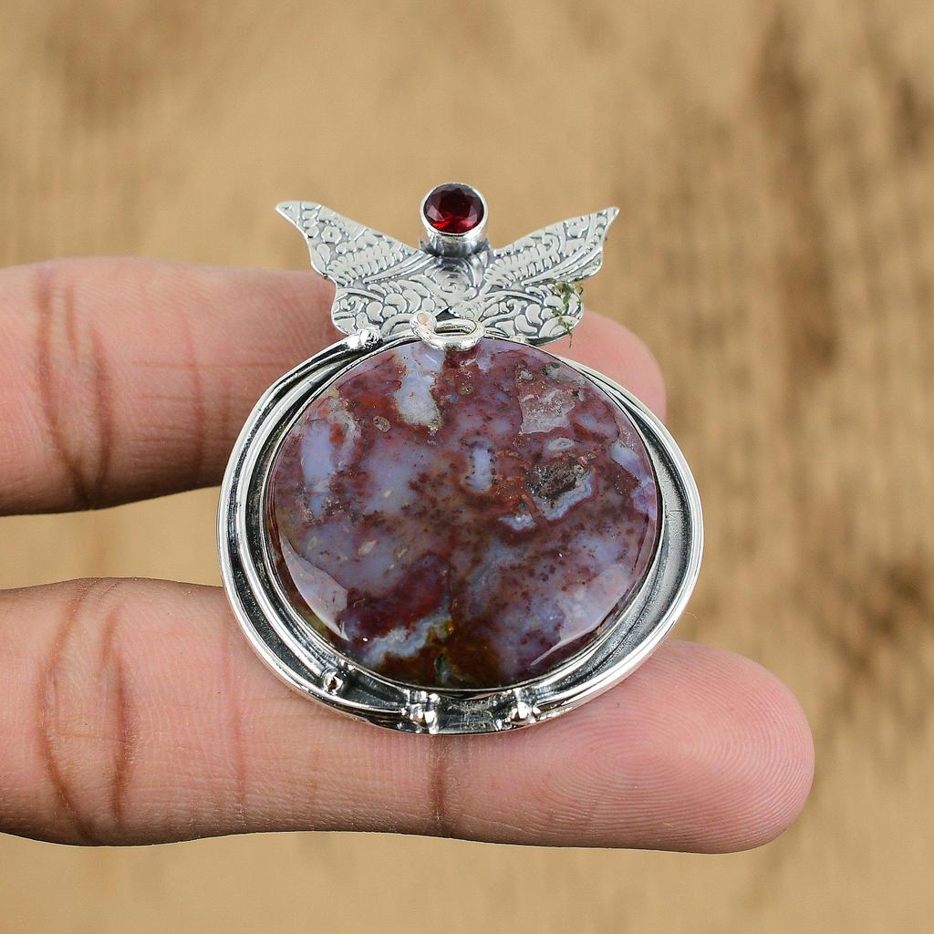 Natural Rainbow Jasper Gemstone Pendant 925 Sterling Silver Indian Jewelry