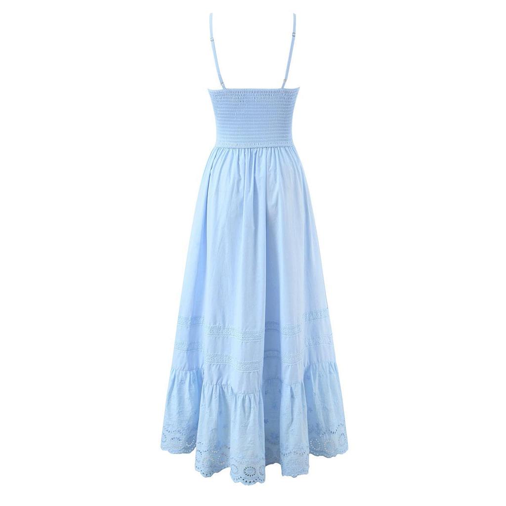 2025 Sweet Embroidered Resort Style Long Dress with French Square Neck - Retro Evening Slimming Gown