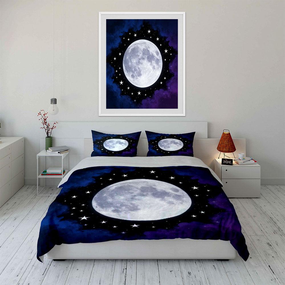 Moon Star Galaxy Bedding Set Soft Comfortable Duvet Cover Bedding Set Included 1*Duvet Cover & 2*Pillowcases, Gift