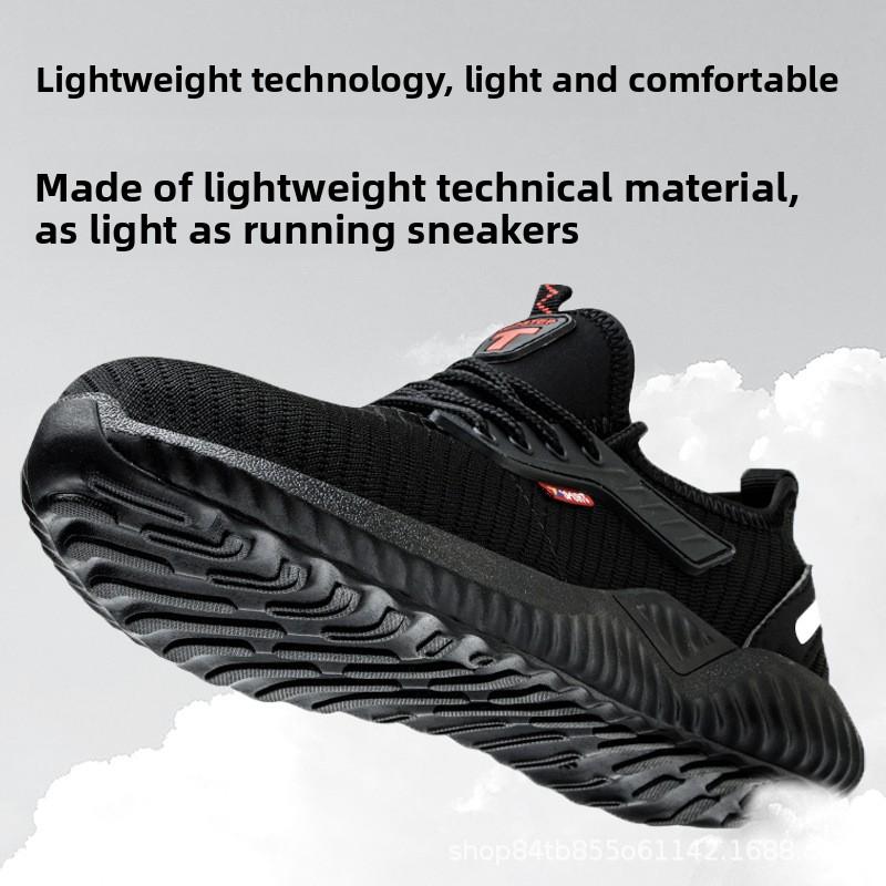 Men's Knitted Safety Shoes Anti Smash Anti Puncture Breathable Comfort Steel Toe Lightweight Work Shoes