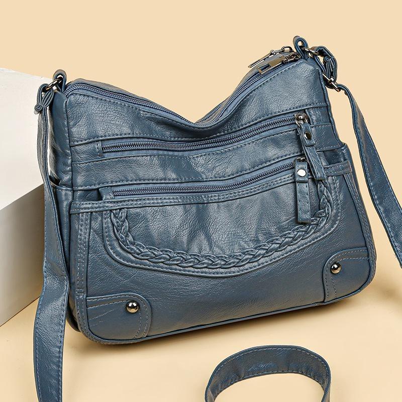 2025 Women's Soft Leather Shoulder & Crossbody Bag Versatile Multi-Pocket Shoulder Bag for Middle-Aged & Elderly