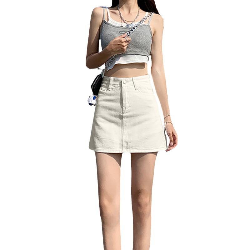 Women's White A-Line High Waist Denim Skirt - Summer 2025 Collection