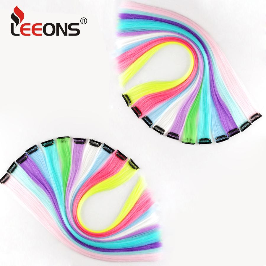 Synthetische leuchtende Clip-in-Haarteile, lange, gerade Regenbogenfarben, künstliche Haarteile, Verlängerungen auf Clips, einteilig, für Frauen