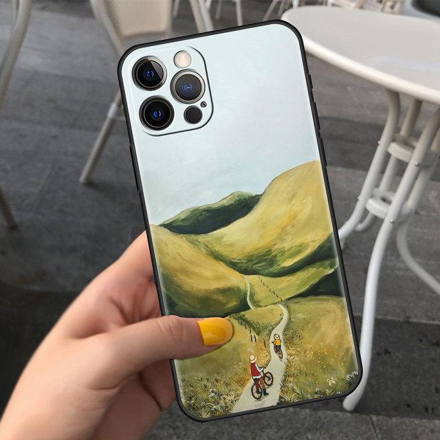 

Чехол для мобильного телефона Apple Iphone 13 12 11 Pro 7 8 Plus, черный Cubierta X Xr 6 6s 5 5S, роскошный чехол Funda Para Movil с мультяшным пейзажем для девочек for iPhone 8 7