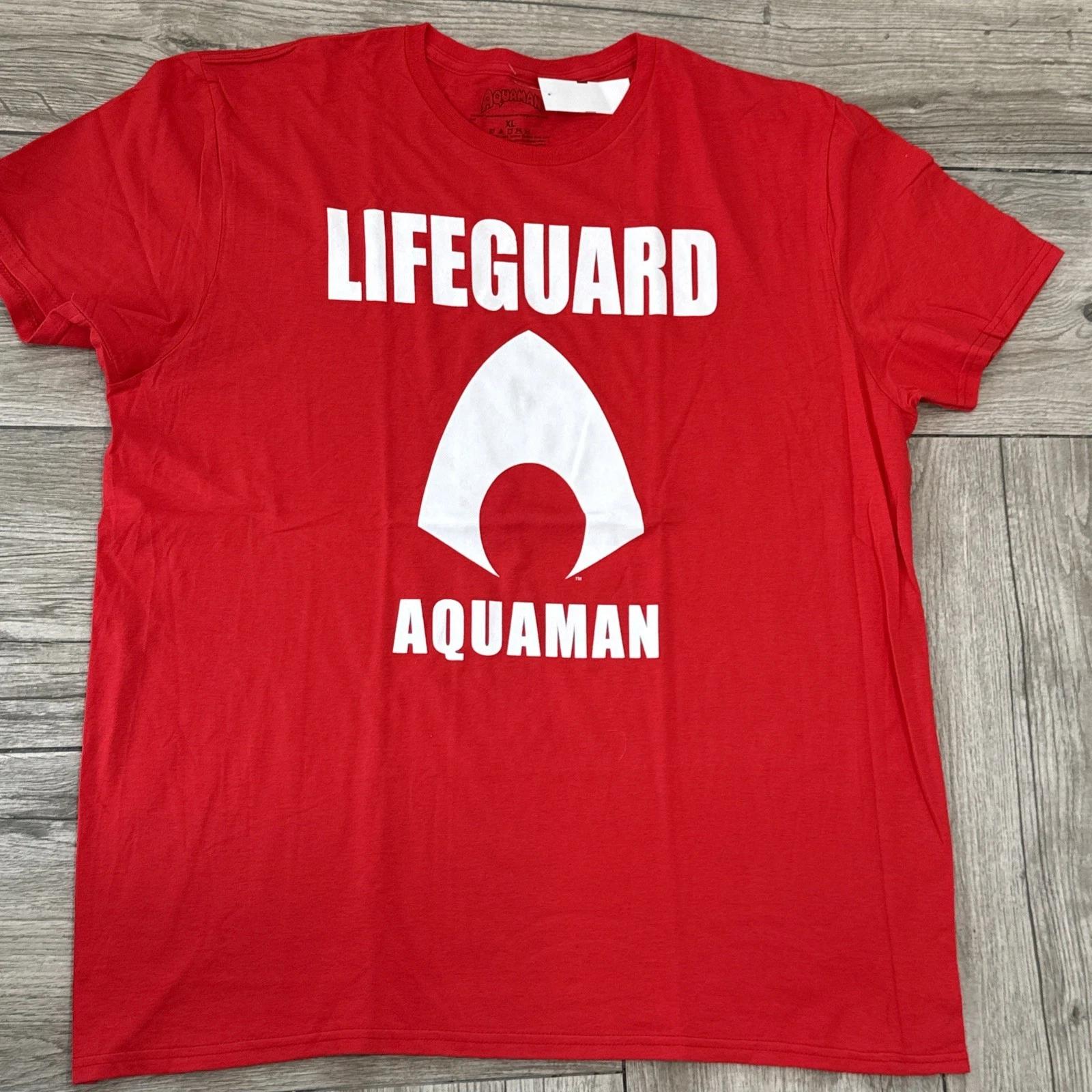 2020 Red Lifeguard T-Shirt Officially licensed DC Comics Aquaman Tee Size XL 2XL