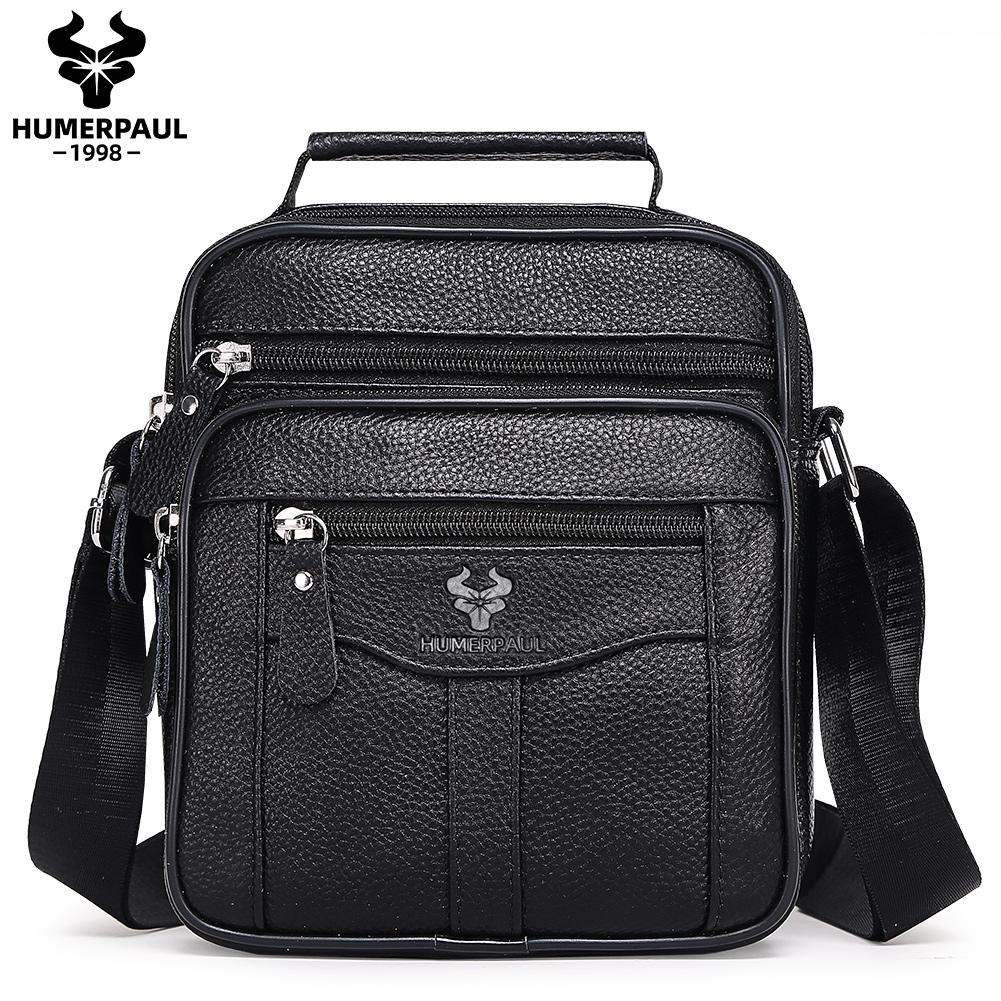 HUMERPAUL Men leather waist bag first layer cowhide multifunctional chest bag retro messenger bag shoulder bag