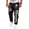 Men's Hip Hop Drawstring Elastic Waist Pants with Letter Print 