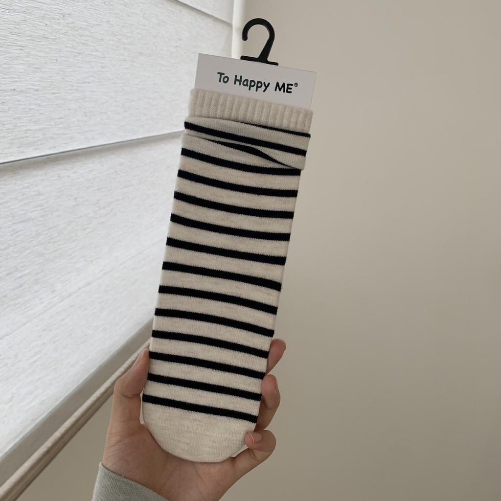 Boneless Wool Socks Mulberry Silk Straight Socks Maillard Striped Stacked Socks Single Needle Medium Tube Women'S Socks