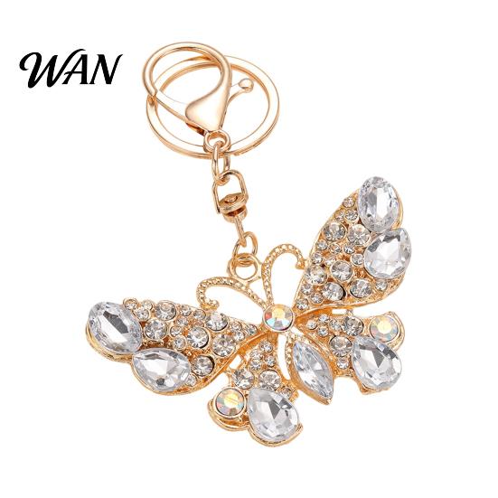 Wear-resistant Keyring Keychain Pendant Sparkling Rhinestones Butterfly Design Key Chain Colorful with Lobster Clasp Backpacks Car Bags Decorative