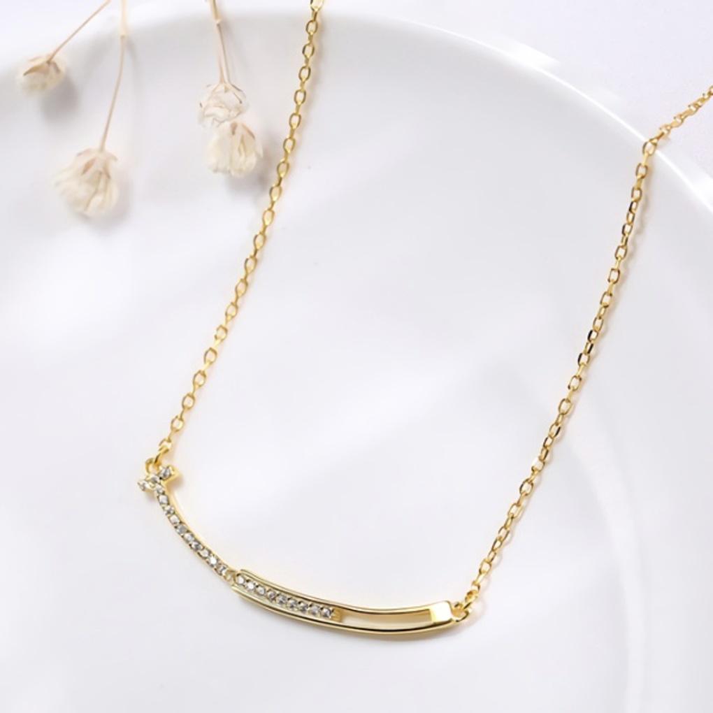 Women's Daily Curved Stick 925 Silver Necklace 14K Gold Plated