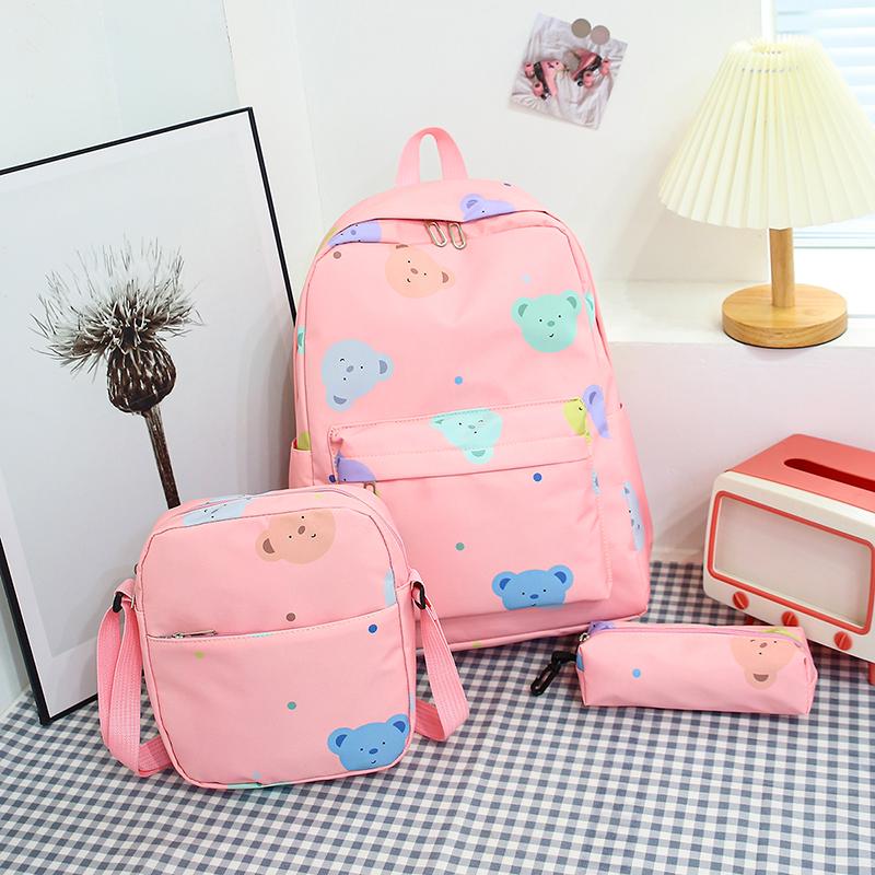 3pcs Women Travel Schoolbag with Lunch Box Pencil Case Large Capacity College Knapsack Student Bookbag Cartoon Pattern Backpacks
