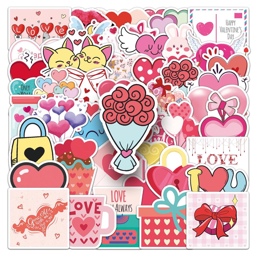 50 Ins Style Valentine's Day DIY Decorative Stickers for Suitcases & Cars