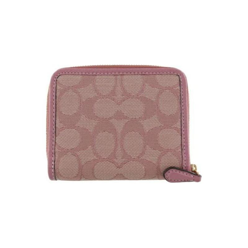 Coach Zip Around 11 Classic Letter Print Zipper Pebbled Leather Coin Purse Card Holder Wallet Women's Pink