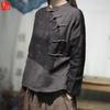 2025 Spring Color Block Linen Shirt: Elegant One-Shoulder Loose Long Sleeve with Half-High Collar