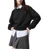 Solid Color Loose Fit Long Sleeve Sweatshirt Women Tops Black 479602-09