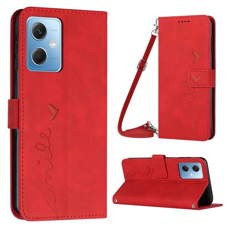 

For Xiaomi Redmi Note 12 5G (Global) / (India) / (China) / Poco X5 5G Leather Phone Case Heart Shape Stand Wallet Cover with Shoulder Strap
