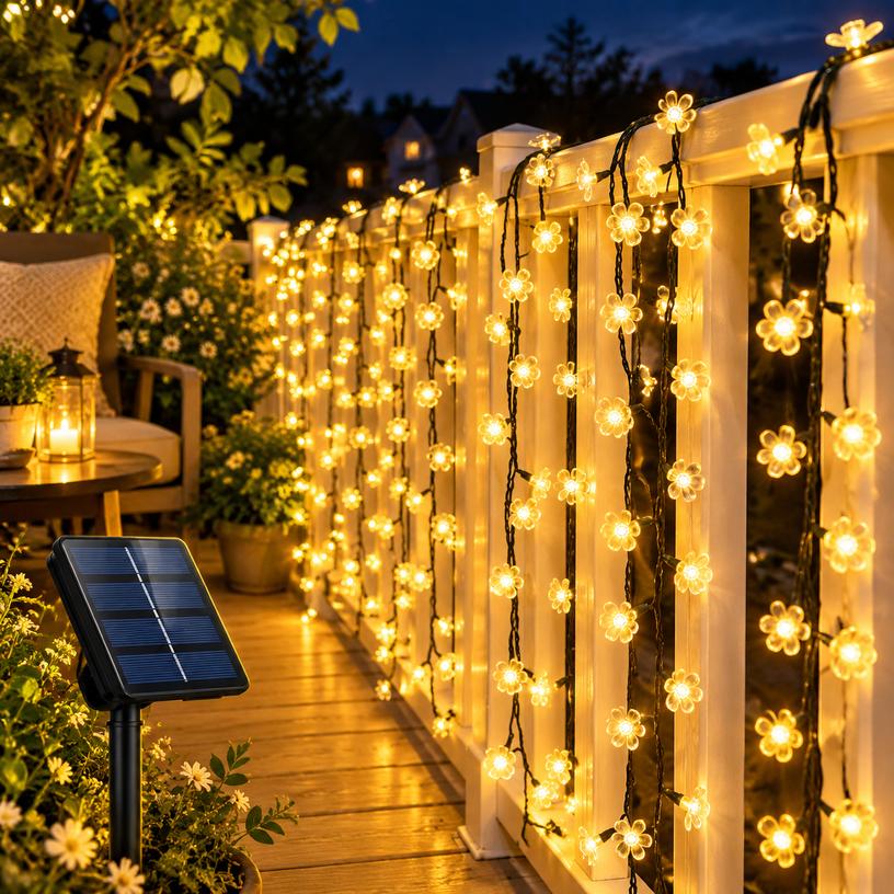 Solar Powered Flower String Lights IP65 Waterproof Outdoor Garden Decor