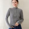 2025 Autumn/Winter Women's Thickened Cashmere Half-Zip Sweater - Loose Fit & Slimming Solid Color Pullover